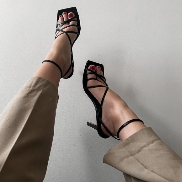 Zara square toe heeled strappy sandals